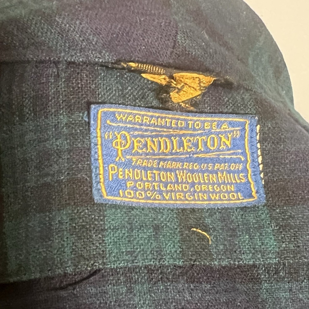 Vtg Pendleton Mills Bath Robe Blue Green Tartan Plaid Wool Shawl Collar USA L - Picture 7 of 9